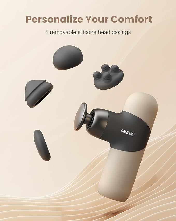 RENPHO Mini Thermal Massage Gun with Heat, Christmas Birthday Gifts for Women Men, Portable Deep Tissue Percussion Massager, Color Silicone Sleeves Travel Size with Carry Case, Grey - Bloomnest