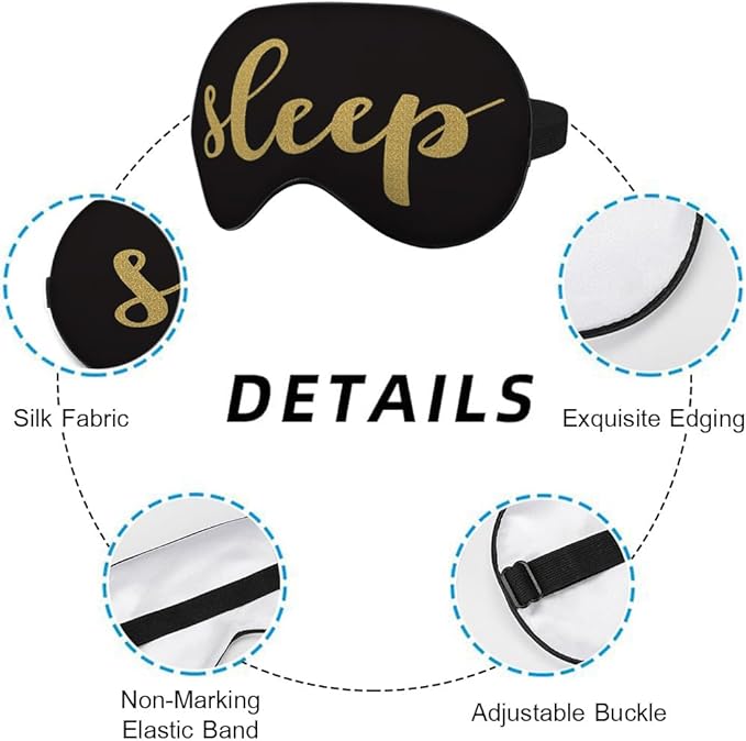 Sleep Quote Silk Eye Mask Sleep Mask Golden Black Eye Mask with Adjustable Strap Lightweight for Women Work Travel Night Sleep - Bloomnest
