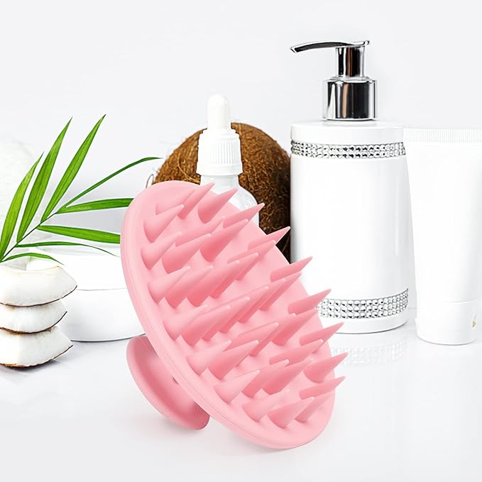 Meartchy Silicone Scalp Massager Shampoo Brush, Scalp Brush for Hair Growth & Dandruff Removal, Hair Scrubber Scalp Stimulator Exfoliator Brush with Soft Bristles for Wet Dry Scalp Care (Pink) Meartchy