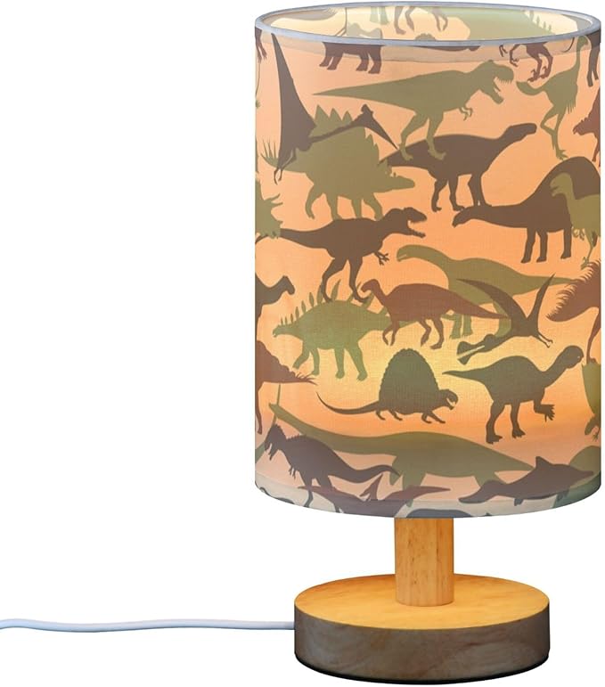 Table Lamp Army Camouflage Dinosaur Pattern Military Camo Nightstand Lamp with Wood Base Fabric Lamp Shade Bedside Desk Lamp for Living Room Bedroom Kids Room Office - Bloomnest