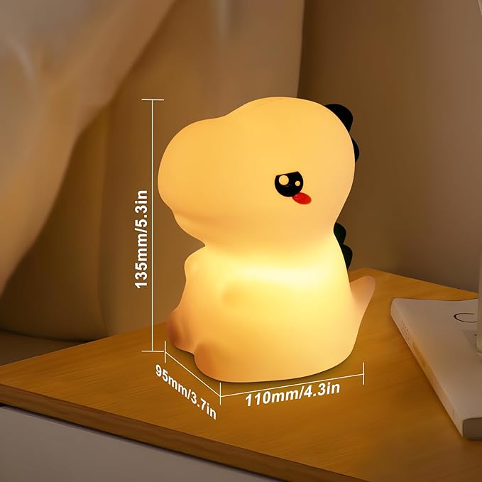 Night Light for Kids, 7 Color Changing BPA-Free Silicone Lamp with Touch Control, Eye Protection, Rechargeable Battery, Soft & Safe Nursery Lamp for Boys & Girls (Dinosaur) - Bloomnest
