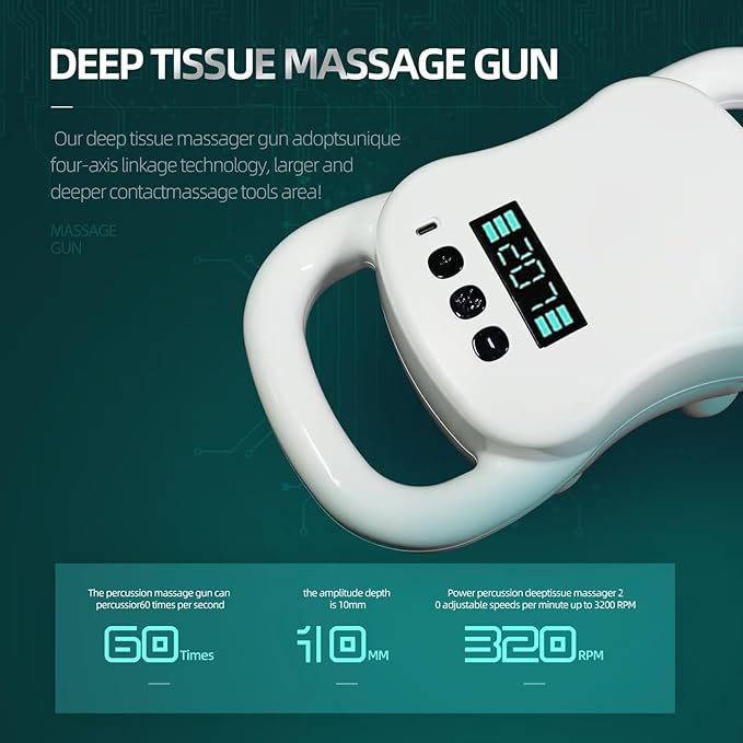 DEITY Massage Gun Deep Tissue, 4 Heads Handheld Electric Body Massager, Percussion Massager for Pain Relief, Perfect Gifts for Man Women, White - Bloomnest