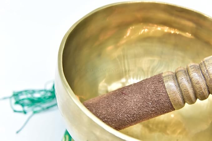 6" Tibetan Singing Bowl ~ Handmade ~ Superb Chakra Bowl for Meditation, Yoga,Healing, Mindfulness, Relaxation ~ Cushion & Mallet Included Gold