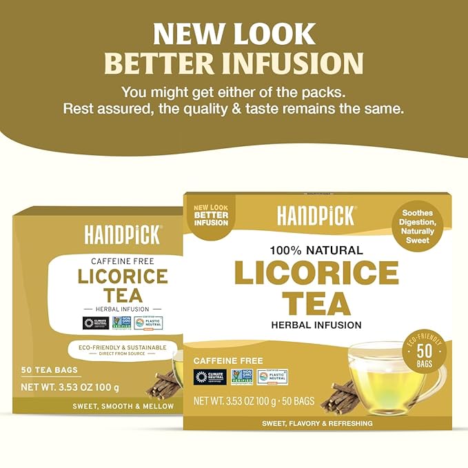 HANDPICK, Licorice Root Tea Bags (50 Count, 2g/tea bag) Licorice Tea | Non-GMO, Caffeine Free | Goodness of Cinnamon, Blackpepper, Clove, Cardamom & Ginger - Bloomnest