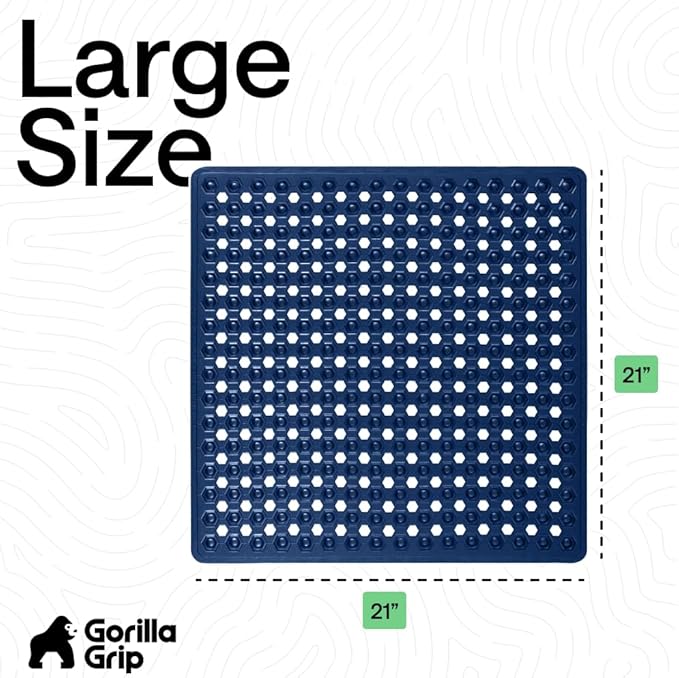GORILLA GRIP Patented Square Shower Stall Mat, Small Bathtub Floor Mats for Stand Up Showers, Suction Cups and Drainage Holes, Machine Wash, Soft on Feet, Bathroom Accessories 21x21 Inch, Navy Blue - Bloomnest