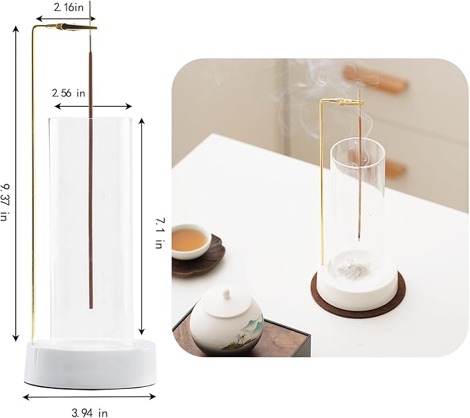 CEREMONY Incense Holder, Ceramic Incense Holder for Sticks with Glass Ash Catcher,Incense Burner for Meditation Yoga Spa Room Decor - Bloomnest