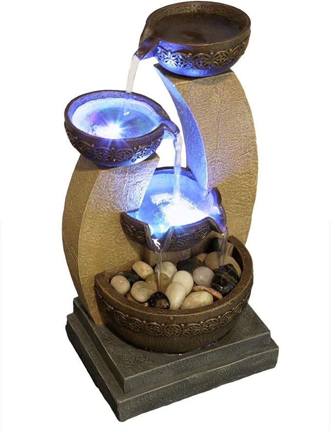 11" H Golden Tiered Bowl Fountain with Color Changing LED Lights with Adapter Brown - Bloomnest