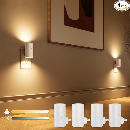 VOLISUN Night Lights Plug into Wall, Dimmable LED Nightlight with Dusk to Dawn Light Sensor, 0-100LM Adjustable Brightness, 3 Color Temperatures, Smaller Plug White 4 Pack for Hallway,Bedroom,Bathroom - Bloomnest
