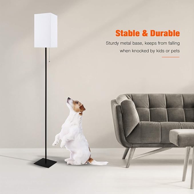 Floor Lamp for Living Room, Modern Standing Lamp for Bedroom with Linen Shade, Black Corner Floor Lamp for Office Kids Room, Bulb Included - Bloomnest