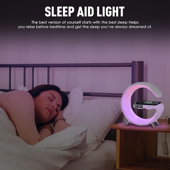 Smart LED Table Lamp, 4-in-1 Wireless Charger, Night Light, Alarm Clock, and Bluetooth Speaker with App Control for Bedroom, Office, and Home Decor (Black) - Bloomnest