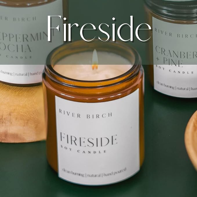 River Birch Candles Fireside Scented Candle | Premium, All-Natural, Non-Toxic, Soy Amber Jar Candles | 8.5oz 40 Hr Burn Time | Cozy Relaxing Gifts for Home - Bloomnest