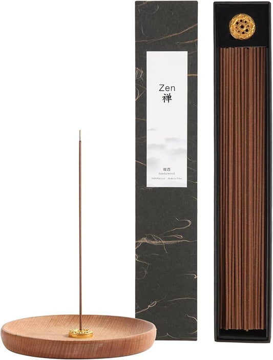 Zen Tibetan Sandalwood Incense Sticks with Holder, Low Smoke 50 Min Burn – Stress Relief, Yoga & Meditation Relaxation, 50g (95-100 Sticks) Eco-Friendly Packaging - Bloomnest