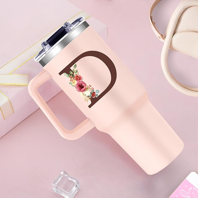 Monogrammed 40oz Tumbler with Handle for Women, Personalized Birthday Gifts for Women,Initial Cups for Woman Floral Letter D,Customized Gifts for Female Lady Gift for Mothers Day Christmas - Bloomnest