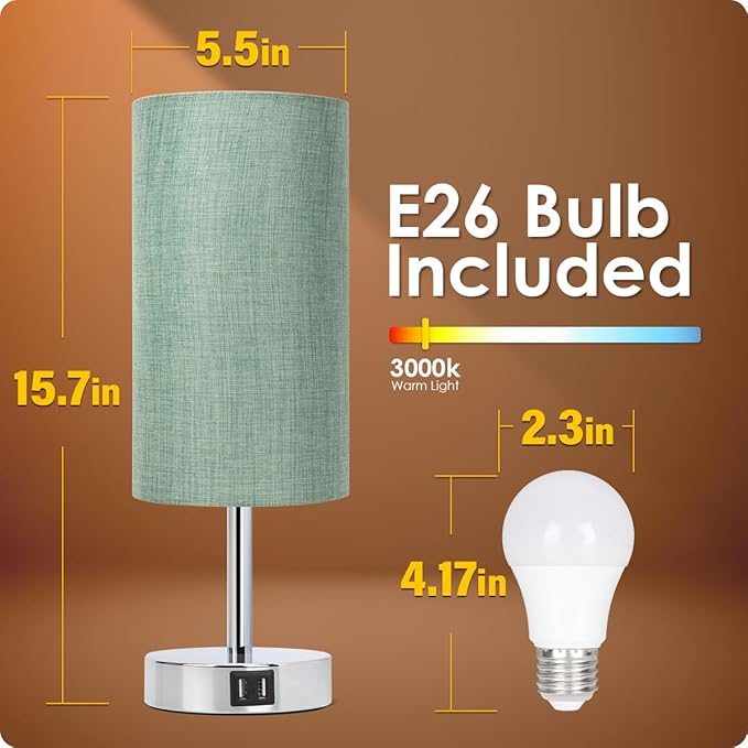Yarra-Decor Bedside Lamp with USB Port - Touch Control Table Lamp for Bedroom 3 Way Dimmable Nightstand Lamp with Round Denim Fabric Shade for Living Room, Dorm, Home Office (LED Bulb Included) - Bloomnest