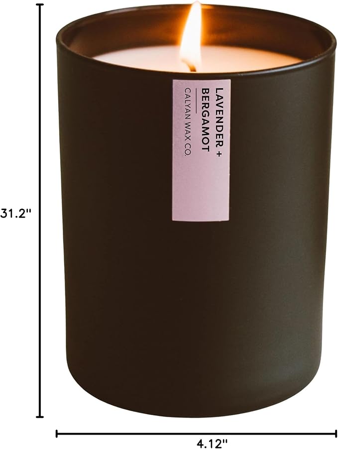 Calyan Wax Co. Lavender & Bergamot Scented Candle - 75 Hour Burn - Luxury Non Toxic Soy Wax Candles - Long Lasting Black Tumbler Jar Candle for Home - 10.2oz - Bloomnest