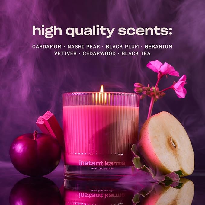 Instant Karma Luxury Scented Candle by Snif, Dark and Dreamy Scent, 50+ Hours, 100% Cotton Fiber Wicks, Soy Wax Blend, Non-Toxic, Vegan, 8.5 oz - Bloomnest