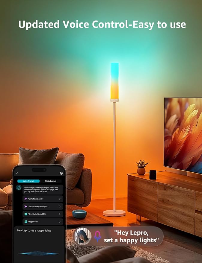 Lepro O1 AI Floor Lamps, 2300LM Smart Standing Lamp Works with Alexa, Modern Floor Lights with Music Sync, Personalized AI Lighting Designer,RGB Lamps for Living Room,Bedroom, APP Control, 2.4GHz Only - Bloomnest
