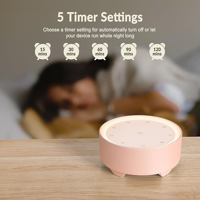 Kipcush Sound Machine & Night Light for Adults, Baby, Kids. White Noise Machine with 20 Soothing Sleep Sounds. Small Size & Portable Design for Bedroom, Office, Travel. Favorites Buttons, Timer（Pink） - Bloomnest