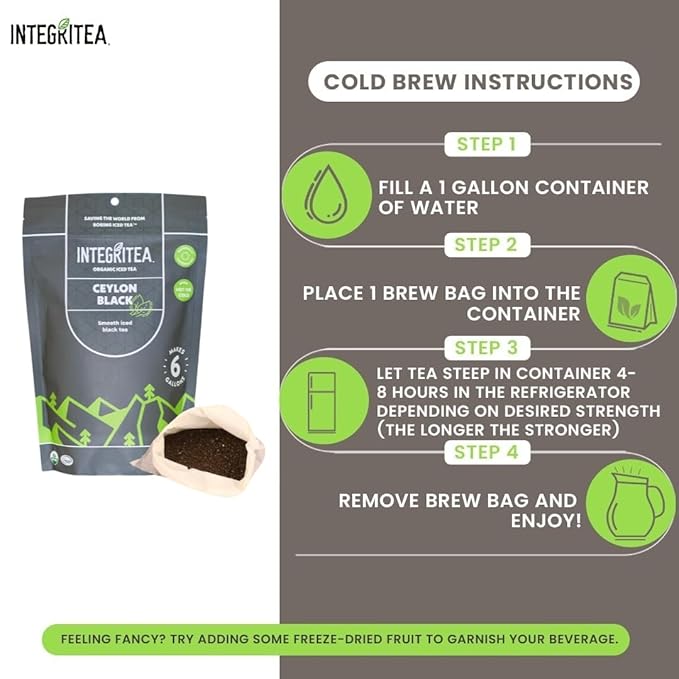 IntegriTEA Ceylon Black Cold Brew Black Tea Bags - 6-Bag Unsweetened Iced Tea Pack for 6 Gallons of Tea - Cold or Hot Brew Organic Iced Black Tea Bags - Bloomnest