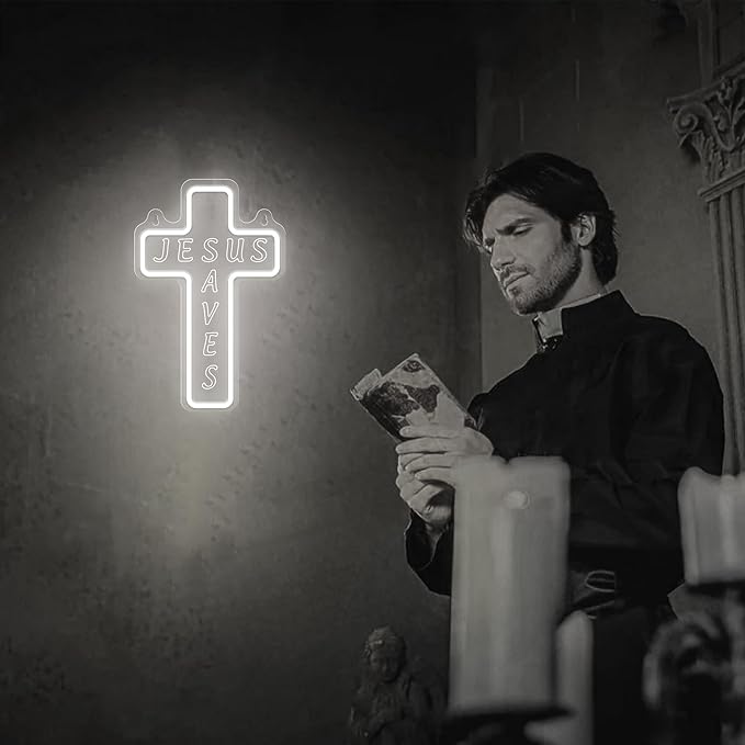 Jesus Cross Neon Sign for Wall Decor, Attivolife Light up Special Religional LED Lamp with Dim USB Powered, Unique Home Living Room Business Cafe Shop Bar Party Decor Birthday Christmas Day Gift - Bloomnest