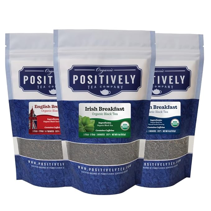Organic Positively Tea Company, Breakfast Tea Sampler, Loose Leaf, 4 Ounce, 3 Pack - Bloomnest