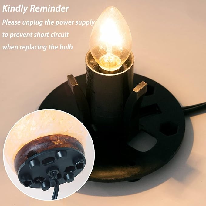 Himalayan Salt Lamp Cord Replacement with Dimmer Switch(2-Pack) and E12 Halogen Salt Lamp Bulbs(6-Pack) - Bloomnest