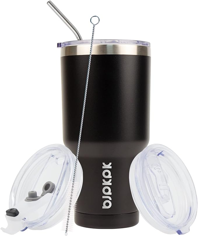 BJPKPK 30 oz Stainless Steel Tumbler with Lid and Straw Insulated Travel Coffee Mug Reusable Metal Thermal Cup,Black - Bloomnest