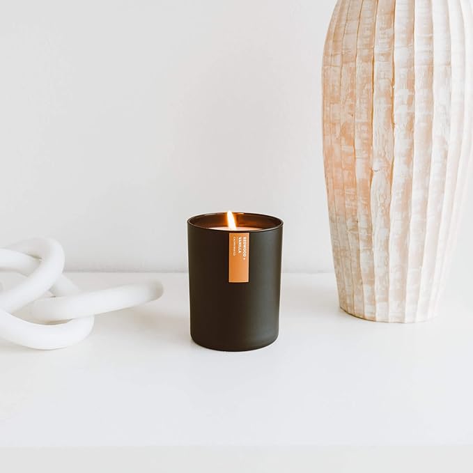 Calyan Wax Co. Redwood & Vanilla Scented Candle - 75 Hour Burn - Luxury Non Toxic Soy Wax Candles - Long Lasting Black Tumbler Jar Candle for Home - 10.2oz - Bloomnest