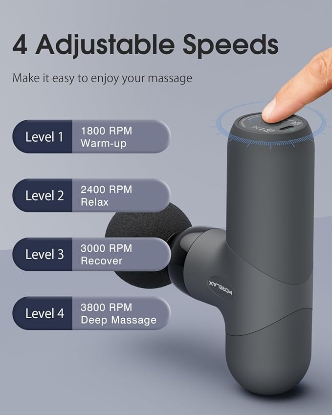 Mini Massage Gun, Percussion Muscle Massager for Back Pain Relief, Compact Sports Travel Massage Gun with 6 Massage Heads 4 Speeds, Gift for Her, Home, Athletes - Bloomnest