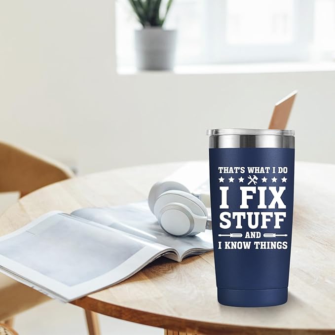 MASGALACC Funny Gifts for Men – 20oz Navy Blue Insulated Tumbler, Birthday Gift for Dad from Daughter or Son, Cool Present for Husband, Grandpa, Uncle, Mechanic Father