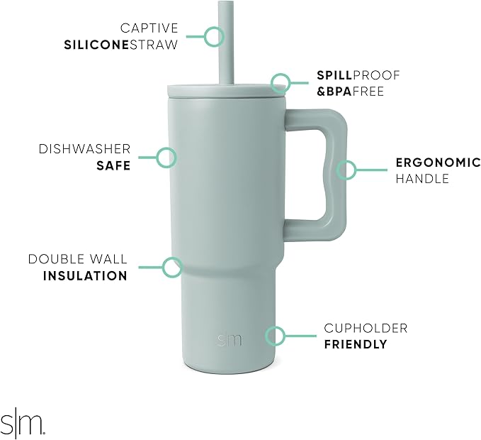 Simple Modern Kids 24 oz Tumbler with Handle and Silicone Straw Lid | Spill Proof and Leak Resistant | Reusable Stainless Steel Bottle | Gift for Kids Boys Girls | Trek Collection | Sea Glass Sage - Bloomnest