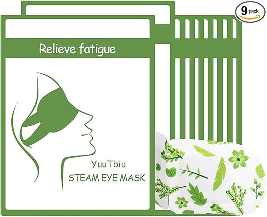Disposable Steam Eye Mask 9 Pack - Heated Eye Compress for Dry Eyes, Eye Strain & Puffiness Relief, Sleeping Mask for Travel, Airplane, Spa, Night Use, Relaxing Gift - Bloomnest