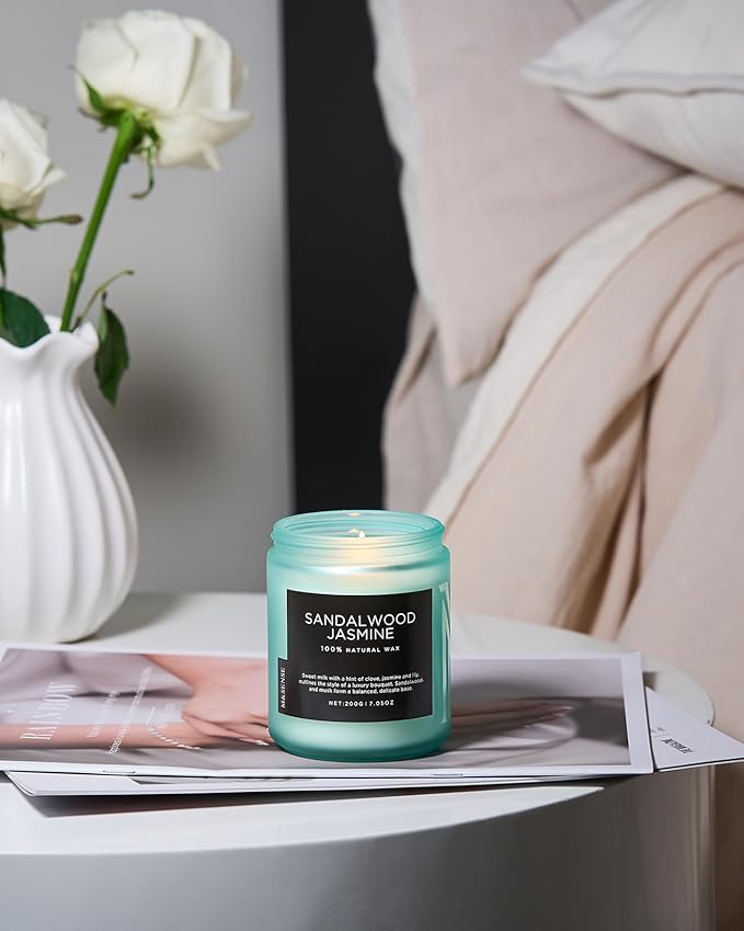 M&SENSE Sandalwood Jasmine Scented Candles, Natural Soy Wax Best Smelling Candle 7.05oz 50 Hour Burning，Floral Non Toxic Single Cotton Wick Aromatherapy Gifts for Women Friend - Bloomnest