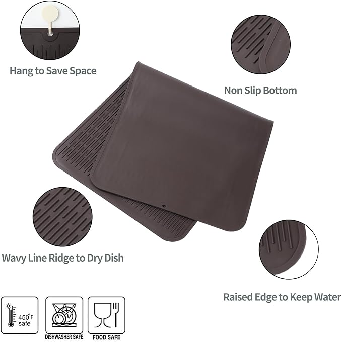 Silicone Dish Drying Mat for Multiple Usage,Easy clean,Eco-friendly,Heat-resistant Silicone Mat for Kitchen Counter or Sink,Refrigerator or Drawer Liner Coffee 5XL 36inches x 18inches - Bloomnest