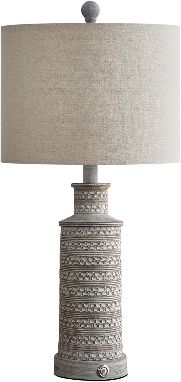 BOBOMOMO 3-Way Dimmable Touch Control Table Lamp Set of 2 with Dual USB Charging Ports for Bedroom Living Room Vintage Rustic Farmhouse Traditional Nightstand Bedside Lamps(Bulbs Included) - Bloomnest