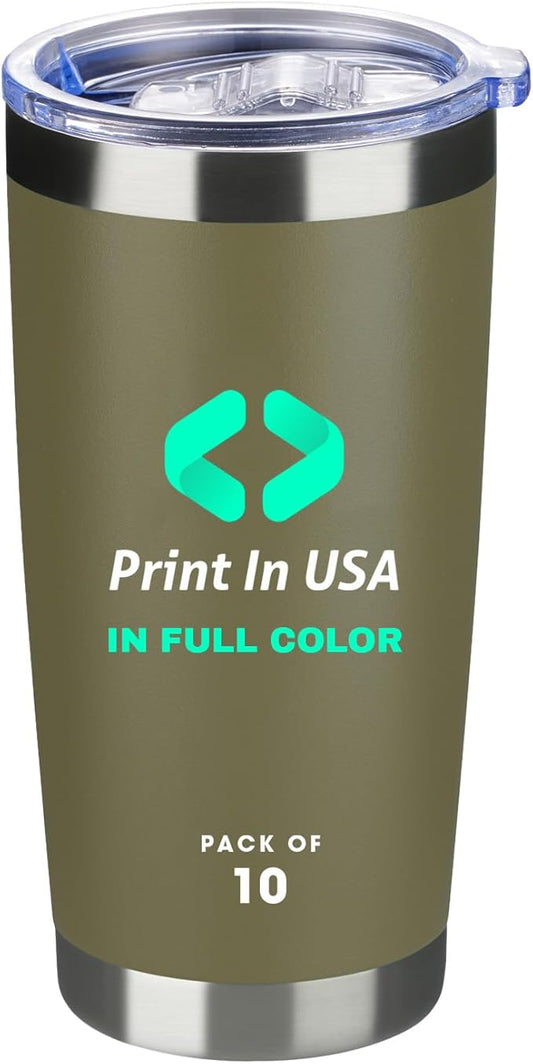 Personalized Custom Print in USA Tumbler 10Pcs 20oz Stainless Steel Double Wall Coffee Cup with Lid & Straw Insulated Tumbler with Colorful Text Logo Photo