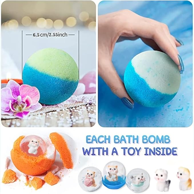 Kids Bath Bombs with Surprise Inside, 20 Pack Bring Dog and cat Toys Gift Set, Natural Organic Bubble Bath Foam Bath - Bloomnest