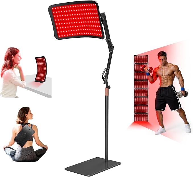 Red Light Therapy for Face and Body, 4-in-1 Red Infrared Light Therapy lamp with 660nm Visible Red Light & 850nm Invisible Infrared Light with Floor Stand,Infrared Light Therapy for Body KQO