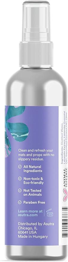 ASUTRA Yoga Mat Cleaner Spray (Peaceful Lavender - Aluminum Bottle), 4 fl oz - No Slippery Residue, Organic Essential Oils, Deep-Cleansing for Fitness Gear & Gym Equipment, Microfiber Towel Included - Bloomnest
