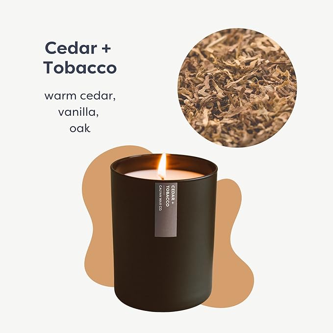 Calyan Wax Co. Cedar & Tobacco Scented Candle - 75 Hour Burn - Luxury Non Toxic Soy Wax Candles - Long Lasting Black Tumbler Jar Candle for Home - 10.2oz - Bloomnest