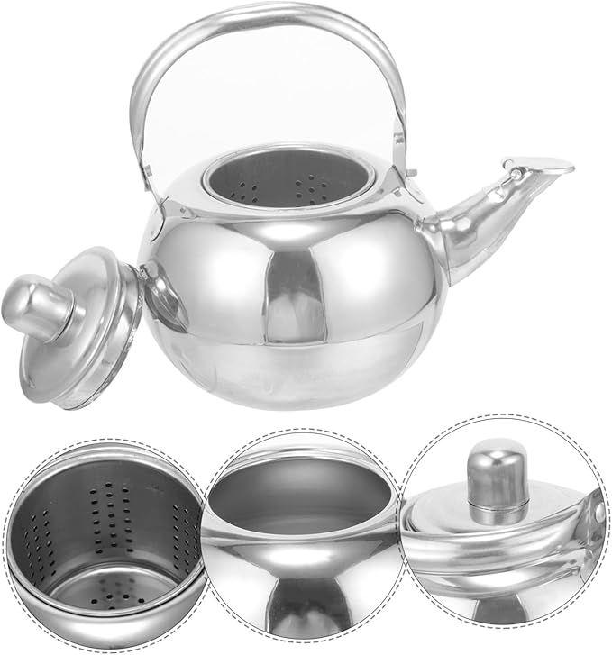 Thickened Stainless Steel Tea Kettle with Fine Mesh Strainer Small Teapot for Home Brewing Loose Leaf Tea Easy Pour Handle Household Water Kettle