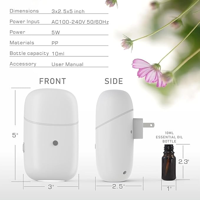 Plug in Diffuser, Waterless Essential Oil Diffuser, Wall Aroma Scents Air Diffuser Machine with Night Light for Home, Bathroom, Living Room, Yoga Room, Small Office, Small and Medium-Sized Rooms - Bloomnest