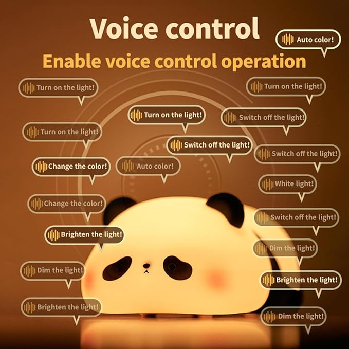 Squishy Cute Panda Night Light,Voice Controlled Light with 7 Color Modes Soft Silicone USB Charging Panda Lamp for Kids Room,Novelty Animal Night Lamp for Decor,Cool Gifts for Boys Girls - Bloomnest