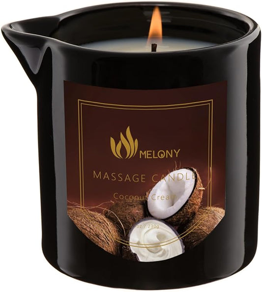 MELONY Massage Oil Candle | Great for Calming, Soothing and to Relax | with Natural Soy Wax | 8.1oz (Coconut Cream) - Bloomnest
