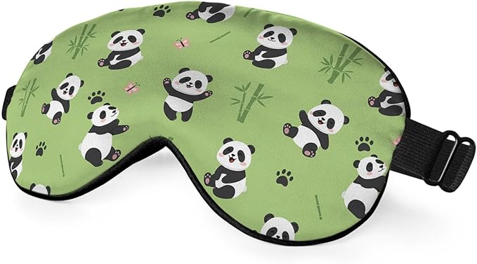 Funny Panda Silk Eye Mask Sleep Mask Cute Pandas Pandas Bamboo Butterfly Cartoon Green Eye Mask with Adjustable Strap Lightweight for Women Work Travel Night Sleep - Bloomnest