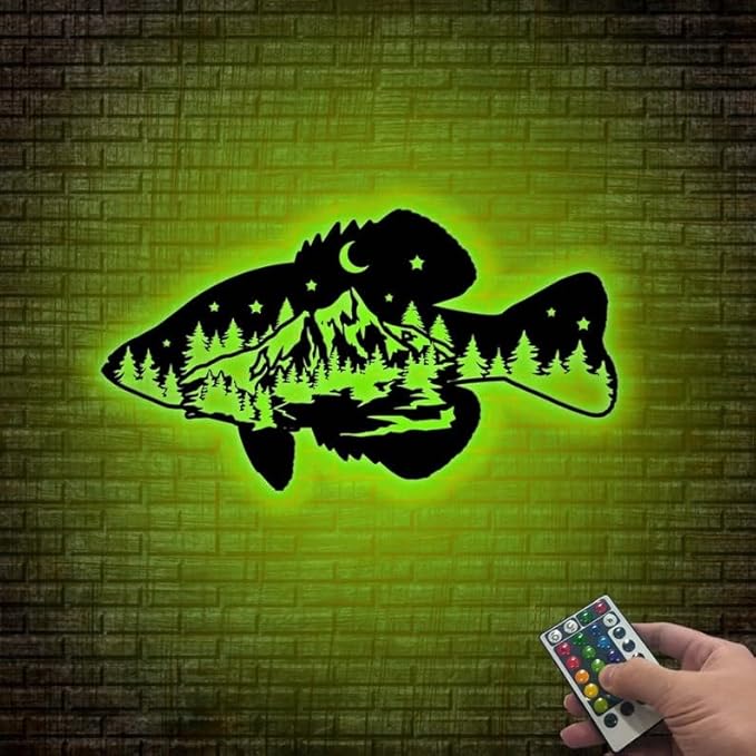 Personalized Neon Sign, Crappie Fish Mountain Metal Wall Art Led Light, Fishing Gifts for Men, Gift for Dad, Fish and Trees Sign, Cabin Lodge Decor, Fisherman Gift, 6x6, Style 2 - Bloomnest