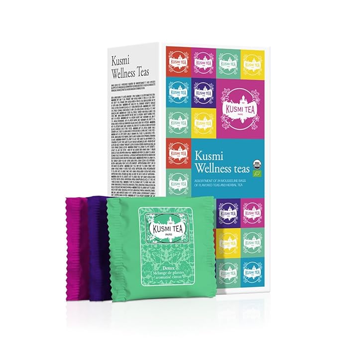 Kusmi Tea - Organic Tea Gift Set - Sampler Assortment Variety Box - Gift Idea for Men and Women - Green Tea, Herbal Tea, Detox - A Selection of 6 Recipes - 24 Tea Bags - Kusmi Wellness Set - Bloomnest