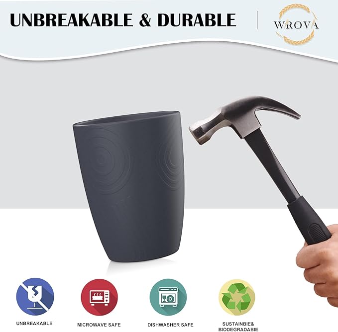 Wheat Straw Cups 8 PCS Good Alternative to Plastic Reusable Cups 12 oz Unbreakable Drinking Cup Reusable Dishwasher Safe Water Plastic Glasses Deep Grey - Bloomnest