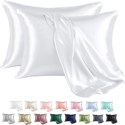 MR&HM Satin Pillowcase for Hair and Skin, Silk Satin Pillowcase 2 Pack, King Size Pillow Cases Set of 2, Silky Pillow Cover with Envelope Closure (20x36, White) - Bloomnest