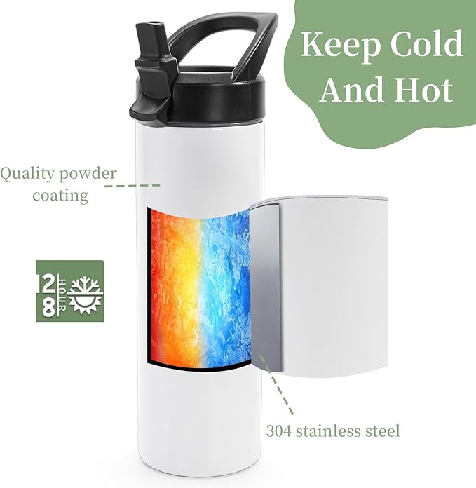 4 Pack Sublimation Water Bottle Blanks, 20 Oz Sublimation Tumblers with Handle Straw Lid, Insulated Stainless Steel Sports Skinny Straight Blank Tumbler Cup for Heat Press Sublimations Print - Bloomnest